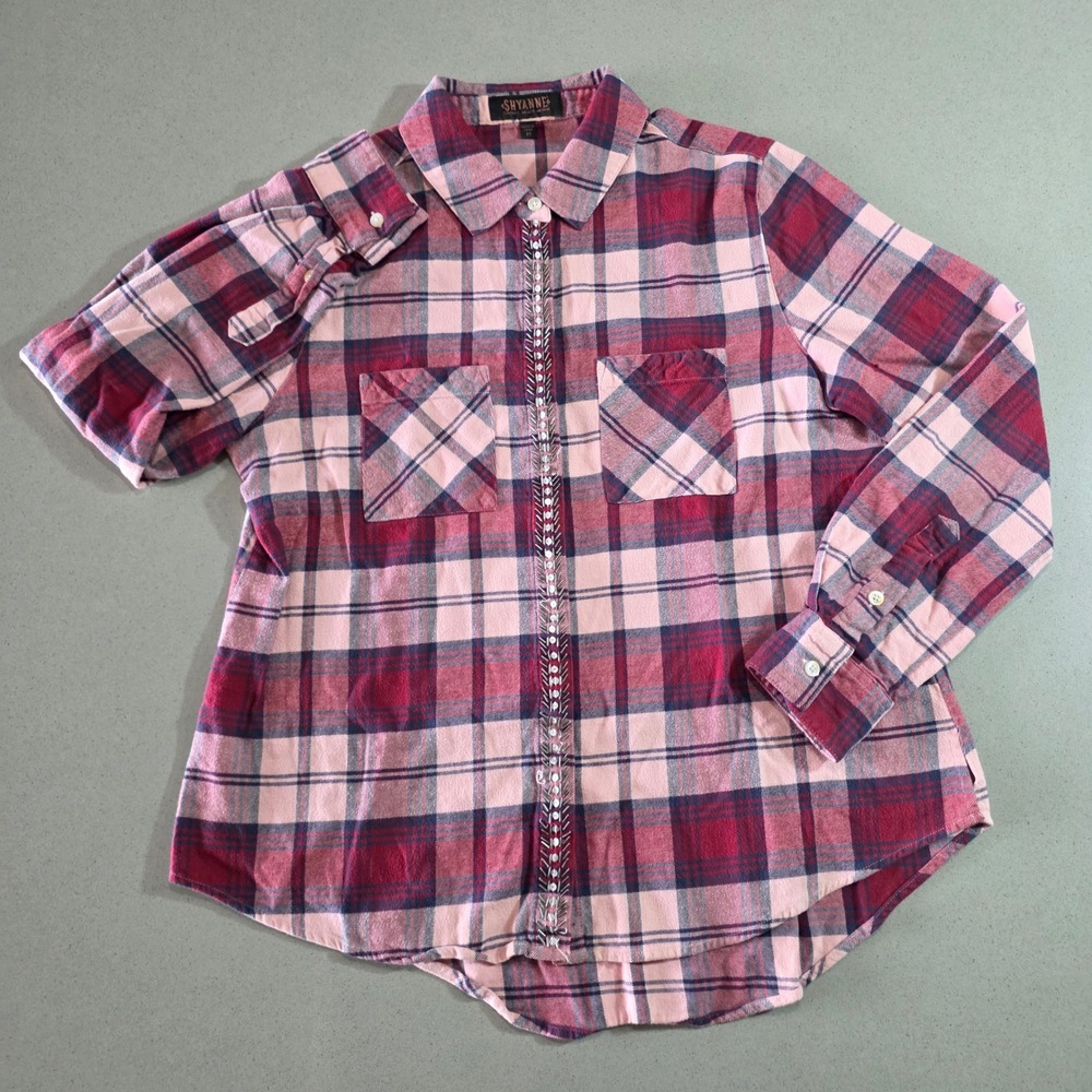Shyanne Womens Pink Plaid Beaded Western Flannel Shirt Size Medium